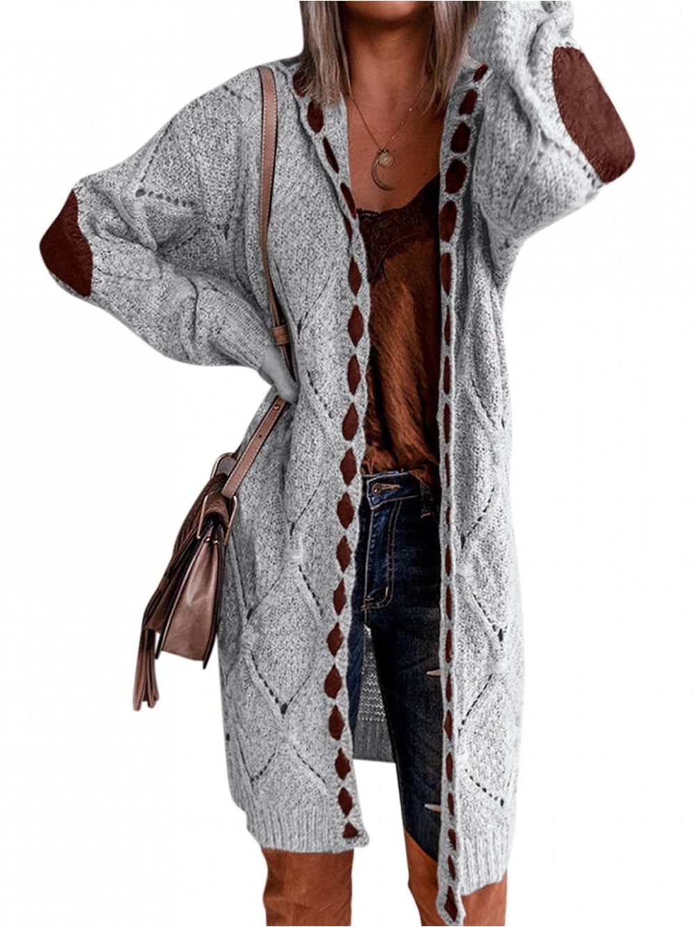 POL • Oversized Elbow Patch Hooded Duster Sweater
